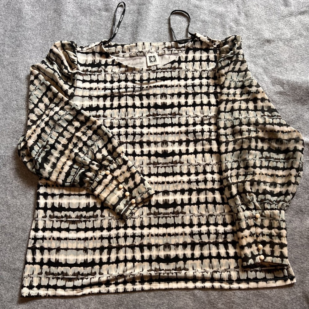 Anne Klein Women's XL Blouse Abstract Print Career Top Long‎ Sleeve